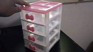 Cute Pink Desktop Organizer with 4 Drawers – Small Plastic Storage Box for Jewelry, Makeup, and Office Supplies – Compact Vanity Organizer for Teen Girls’ Room Decor (Pink 4 Layers)