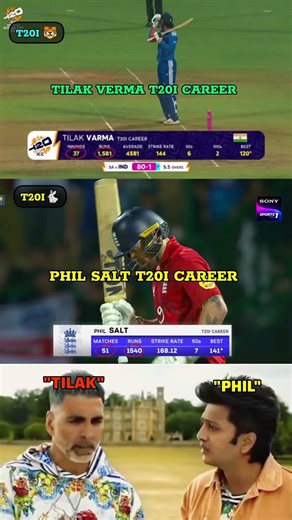 Tilak Varma vs Phil Salt 😳 T20I Career Comparison – Future Star vs Power Hitter! #shorts