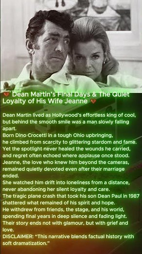 💔 Dean Martin’s Final Days & The Quiet Loyalty of His Wife Jeanne 💔