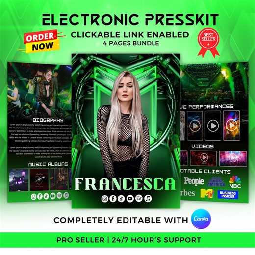 Editable DJ Musician Rap EPK Template: Canva Electronic Press Kit (4 Page) - Etsy