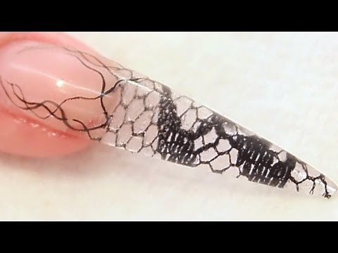 Encapsulated Lace Netting Stiletto Acrylic Nail Tutorial Video by Naio Nails