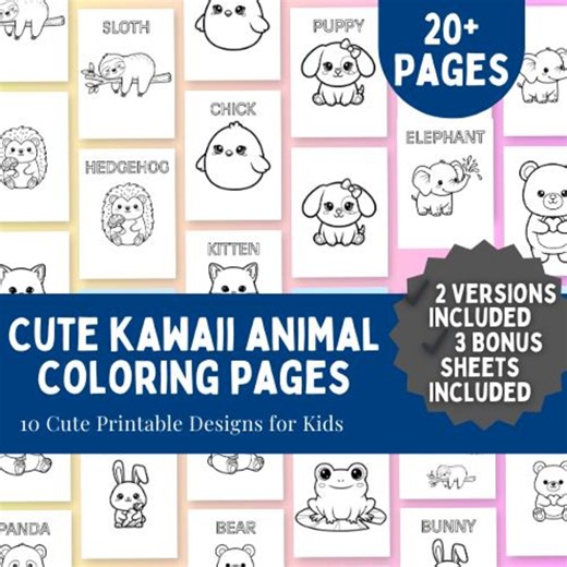 Printable Kawaii Animal Coloring Pages | Kids Activity Pack | Bold and Simple Designs for Toddlers | Preschool Learning Sheets - Etsy