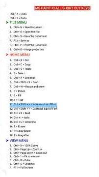 MS PAINT KI ALL SHORT CUT KEYS