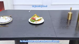 Dining Table Set for 6, 79'' Large Modern Rectangular Dining Room Table with 6 Velvet Chairs, Black Wood Finish, Reinforced Pedestal Base & Thick Tabletop, Stable Design for Home Dining