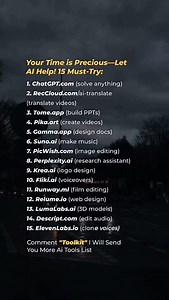 1K reactions · 342 shares | Your time is precious—let AI tools do the hard work for you! Check out these 15 amazing AI apps to boost your creativity and productivity. Try them now and save time every day! --- Hashtags: #AITools #ProductivityHacks #SaveTime #AIHelpers #TechTools #CreativeAI #WorkSmarter #AIForEveryone #DigitalTools #AI2025 #TechInnovation #ContentCreation #TimeSaver #AIApps #FutureOfWork | Marketing Adnan | Facebook