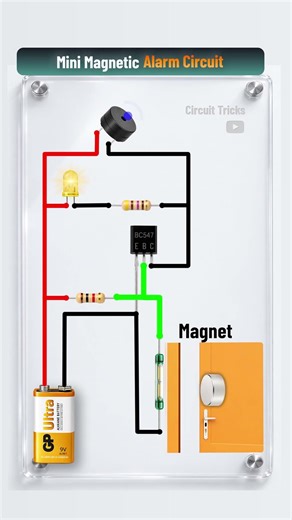 Mini Magnetic Alarm Circuit (LED + Buzzer)🚨 #AlarmCircuit #SimpleCircuit #VisualElectronics #Visual
