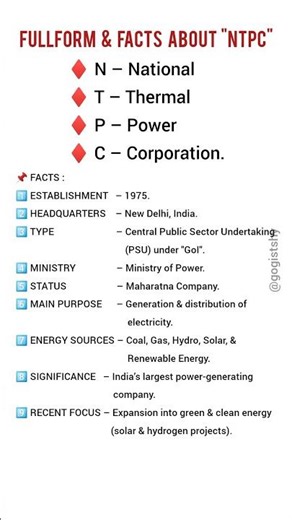 Fullform of NTPC | Important Facts About NTPC #fullform #ntpc #factshorts