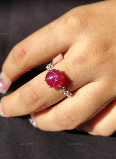 Handmade Red Star Ruby Ring | 925 Sterling Silver Gemstone Rings for Women - Etsy