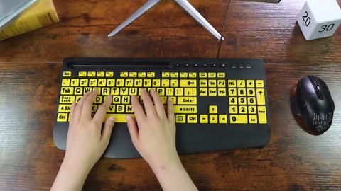Large Print Keyboard Wired Computer Keyboards with Wrist Rest, Phone Holder, Big Letters Easy to Read Compatible Windows, Desktop, Laptop, Yellow SABLUTE