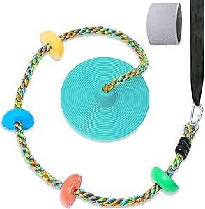 Fentin Tree Swing for Kids Backyard Single Disc Rope Seat for Tree Indoor Outdoor Playground Swing Set Accessories with Thickening 4 Ft Strap-Cyan