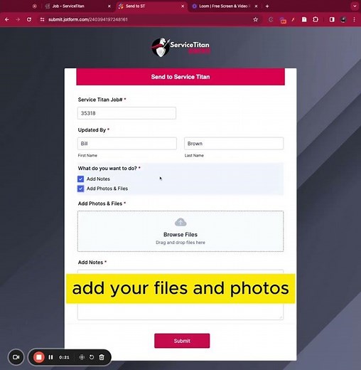 Send Notes, Files & Photos to Service Titan