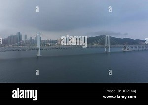 Aerial view of the Xinghai Bay Cross-sea Bridge in Dalian, Liaoning, China. High quality 4k footage