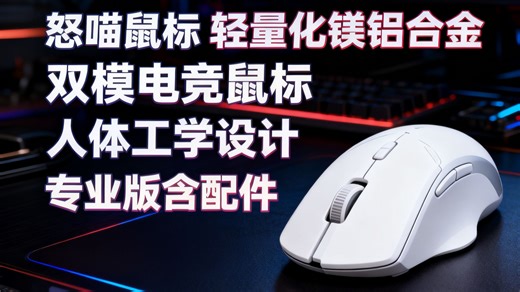 怒喵鼠标电竞游戏专用双模鼠标蓝牙办公充电人体工学鼠标电脑笔记本 轻量化镁铝合金AM Infinity Mouse 云白【热卖推荐 专业版含电池 2 收纳袋 脚贴