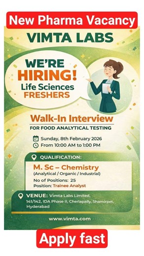 🚨 Vimta Labs Walk-In Interview 2026 | Life Sciences Freshers Hiring | Trainee Analyst Jobs