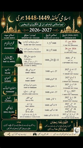 Islamic Calendar 2026-2027 | Muharram, Ashura, Ramadan, Eid ul Fitr & Eid ul Adha Dates