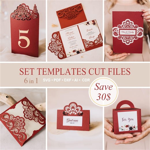 SET Wedding Template Lace Invitations, Table Numbers, Place Cards, Box, Files for Cricut, Lasercut, Papercut, Cameo (svg Dxf Ai Cdr). - Etsy UK