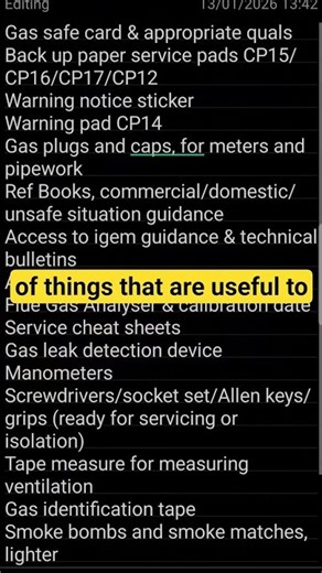 Gas Engineer checklist