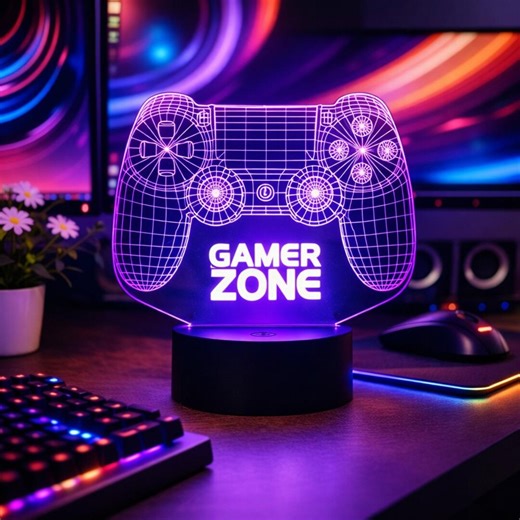 3D Gamer Zone LED Night Light, RGB Controller Lamp, Gaming Room Decor - Etsy