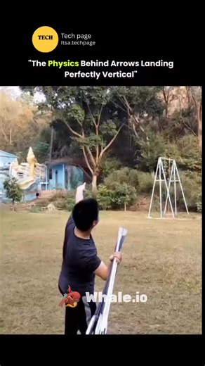 Tech page on Instagram: "Arrows can land perfectly vertical due to a combination of gravity, air resistance, and loss of forward momentum during flight. As an arrow travels, air drag gradually slows its horizontal speed while gravity continues pulling it downward. Once the forward motion is nearly gone, the arrow stops gliding and begins to fall almost straight down, naturally rotating so the heavier tip points toward the ground. This alignment makes the arrow descend nose-first, allowing it to 