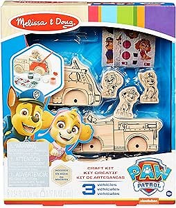 Melissa & Doug PAW Patrol Wooden Vehicles Craft Kit - 3 Decorate Your Own Vehicles, 3 Play Figures