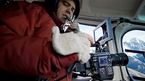 A helicopter camera shoot in action