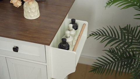 Kitchen Island with Drop Leaf & Power Outlet, Rolling Kitchen Island Cart On Wheels, Barn Door Kitchen Island Table with Storage, Island Table for Kitchen, Black and Rustic Brown