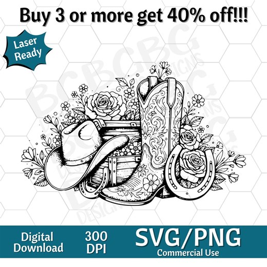 Western Floral SVG PNG, Rodeo, Vector Graphic, Cut Print, Cnc, Digital Files, Clip Art, Silhouette, Laser Ready Design Cowboy - Etsy