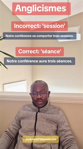 'session' is an anglicisme in French: Use 'séance' instead!#tutor #viral #teacher #french #translation #learnfrenchonline #translation #francaislangueseconde #francaislangueseconde #lirefrancais | Joe Tutors