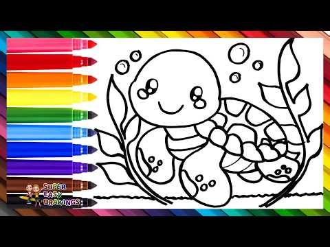 Draw And Color A Cute Turtle 🐢🌊🌈 Drawings For Kids