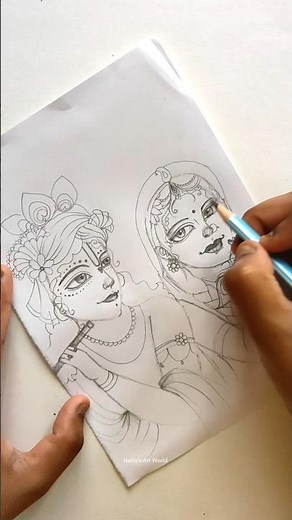 Radha Krishna Drawing Easy Step By Step For Beginners Outline Tutorial #shortsviral #radhakrishna