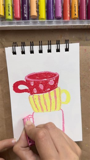 Coffee mugs ☕️ #art #shorts #oilpastel #drawing #fyp