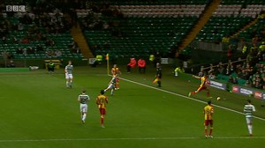 ⚽️ Celtic 2-0 Partick Thistle Partick Thistle Football Club's Gary Fraser gets booking for blasting the ball into Celtic FC fans. Full highlights: bbc.co.uk/sport/football/42334198 | BBC Sport Scotland
