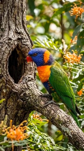 Beautiful Rainbow Lorikeet Preparing Its Nest Inside a Tree | Timelapse