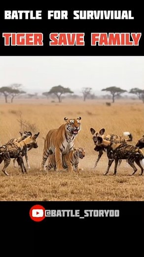 Deadly fight. Tiger VS wild dogs. Tiger save Family. WILD DOG 🐕 attack family of Tiger 🐅.