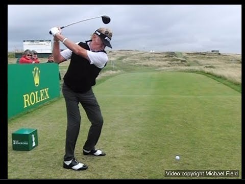 Miguel Ángel Jiménez golf swing - Driver (down-the-line view), July 2017