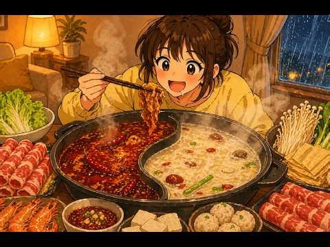 Cozy Girl Had Hotpot on a Rainy Night | 먹방 吃播 Mukbang ASMR | Ghibli Style Animation | Slow Living