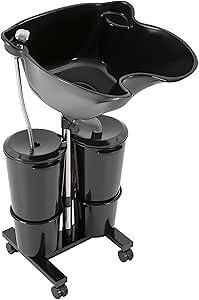 Shampoo Unit, Portable Plastic Salon & Spa Equipment with Electric Pump, 2 Bucket, Drain Hoses, Adjustable Basin, 4 Wheels, Hair Wash Bowl