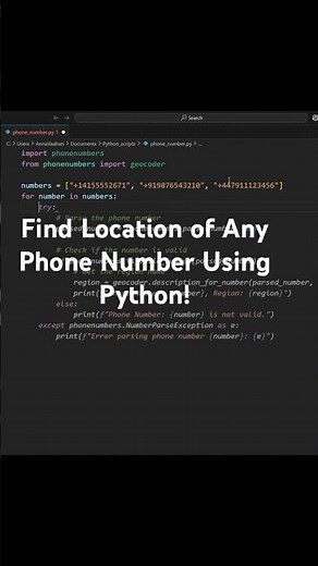 Track Phone Number Location with Python Script 📍#pythonprogramming #automation #phonenumber #shorts