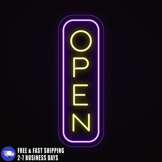 Neon Battery Operated Vertical Open Sign, LED Open Sign, Battery-powered Bright Light Store Sign, Custom Neon Open Sign Purple & Yellow - Etsy