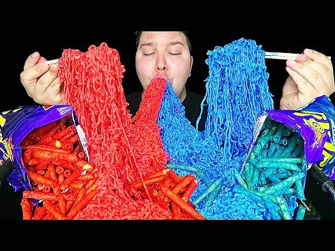 *BIG BITES* Fire Hot *TAKIS FUEGO* vs *BLUE HEAT* Flamin' Hot *EXTREME* Spicy Ramen Noodle • MUKBANG