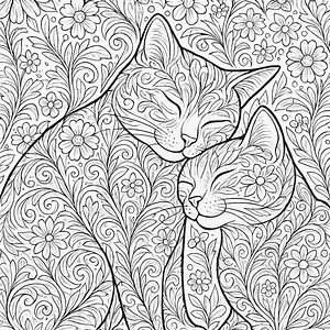 Paisley Cat Companions • Whimsical Duo Coloring Bundle (3 Pages) - Etsy