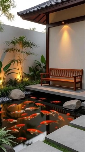 Kolam Ikan Koi #Taman #NatureLovers #GardenLife #OutdoorBeauty #GreenSpaces #PlantLovers #UrbanOasis | Desain Rumah Modern