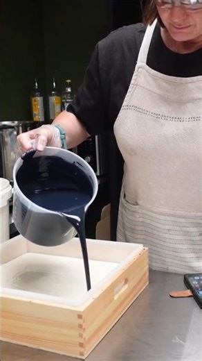 Drop swirl handmade soap technique. Navy blue & white.