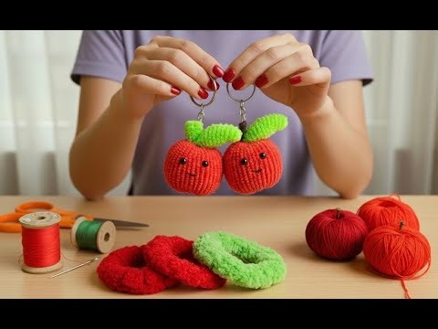 🌈 Cut Apple Keychain Made From Hair Rubber | Very easy and no skill require!
