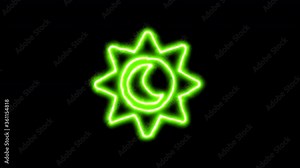 The appearance of the green neon symbol eclipse. Flicker, In - Out. Alpha channel Premultiplied - Matted with color black
