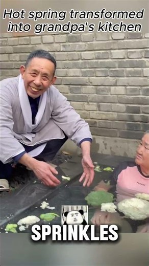 Hot spring transformed into grandpa's kitchen#funny #viralvideo