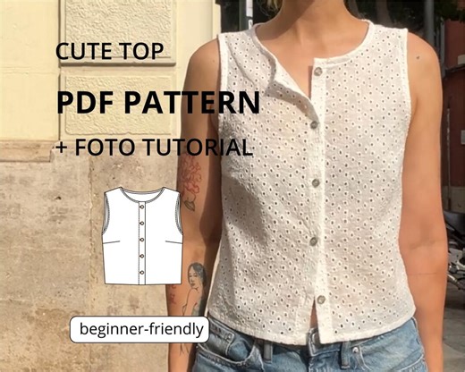 Beginner Tank Top Sewing Pattern PDF: Easy Button-front (a4/letter + A0) - Etsy