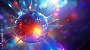 Closeup of a proton collision, the release of vibrant color as quarks break free from their interactions and new ones form, demonstrating the constantly evolving nature of color charge interaction.