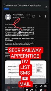 SECR Raipur Apprentice DV List 1644 Seat Par 6745 Candidate | secr railway appperntice dv #shorts