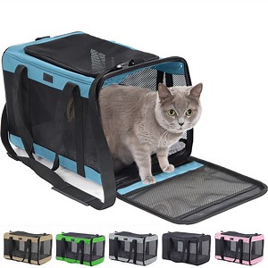 GORILLA GRIP Cat Carrier Portable Dog Kennel Up to 15 Lbs, Airline Pet Travel Bag, Blue